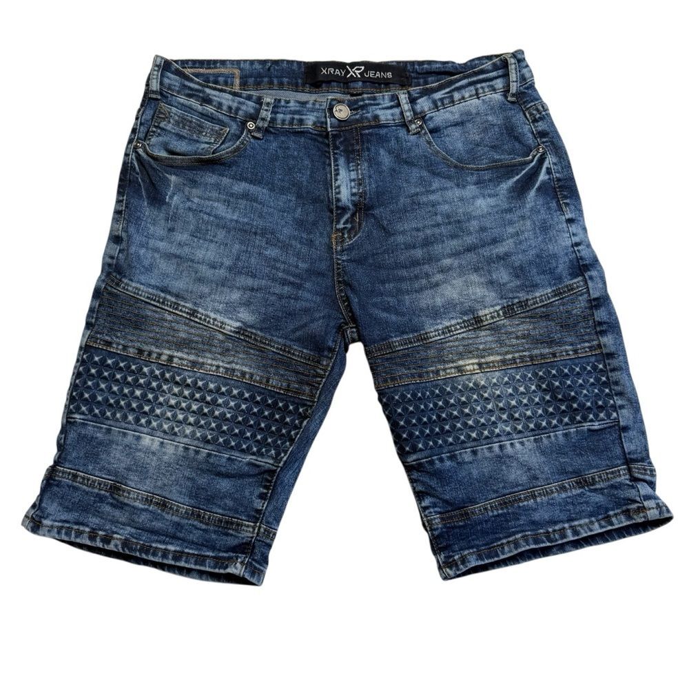 XRAY JEANS Men’s Bermuda Shorts Blue Acid Denim Spandex Stretch Textured Sz 34
